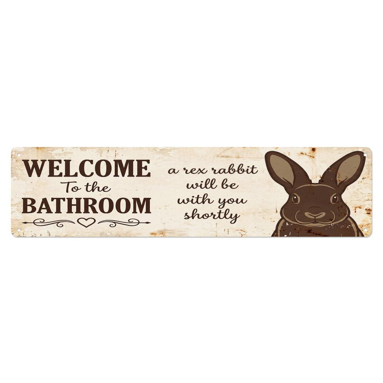 Vintage WELCOME To The BATHROOM Rex Rabbit Metal Tin Sign