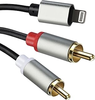 Bluechok Lightning to RCA Stereo Cable, 2-Male Audio Aux Y Splitter Adapter for Select iPhone, iPad and iPod Models, for Home Theater, Speaker, Power Amplifier, Car [3.9 FT/Silver]