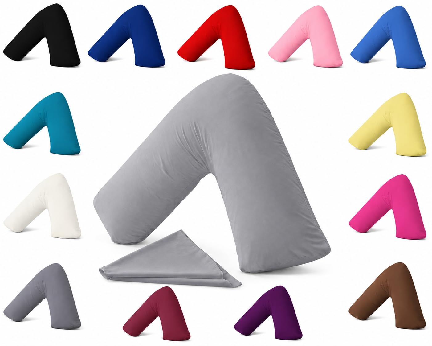 AmigoZone Plain Polycotton Back & Neck Support V Shaped Pillowcase Orthopedic/Pregnency/Nursing Pillow Case (Grey) โ image 1