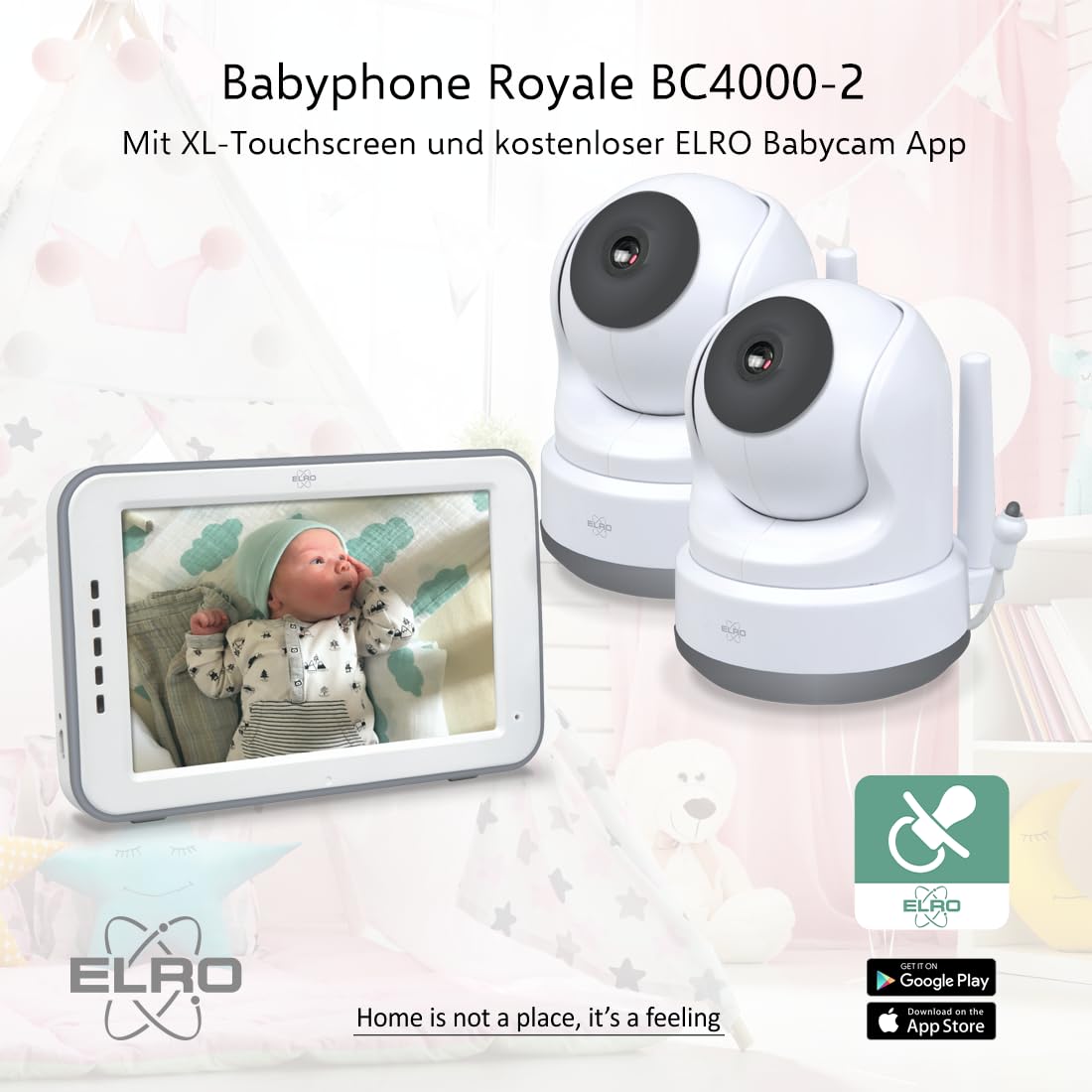 ELRO BC4000-2 Royale Babyphone mit 2 Full HD Kameras, 12,7 cm Touchscreen und Gegensprechfunktion