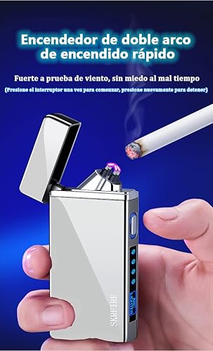 Miniatura 2 de SKRFIRE Encendedor de plasma resistente al viento y sin llama, eléctrico de doble arco, recargable, USB, chapado en PVD, indicador de batería