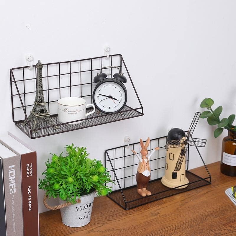 KLIVE Metal Wall Decor Shelf | Wall Mounted Floating Shelves | Self-Adhesive Storage Racks | Home Decor for Bedroom, Living Room, Kitchen, Bathroom | Metal Wire Display Rack Organizer | Black (1 Pcs)-image-11