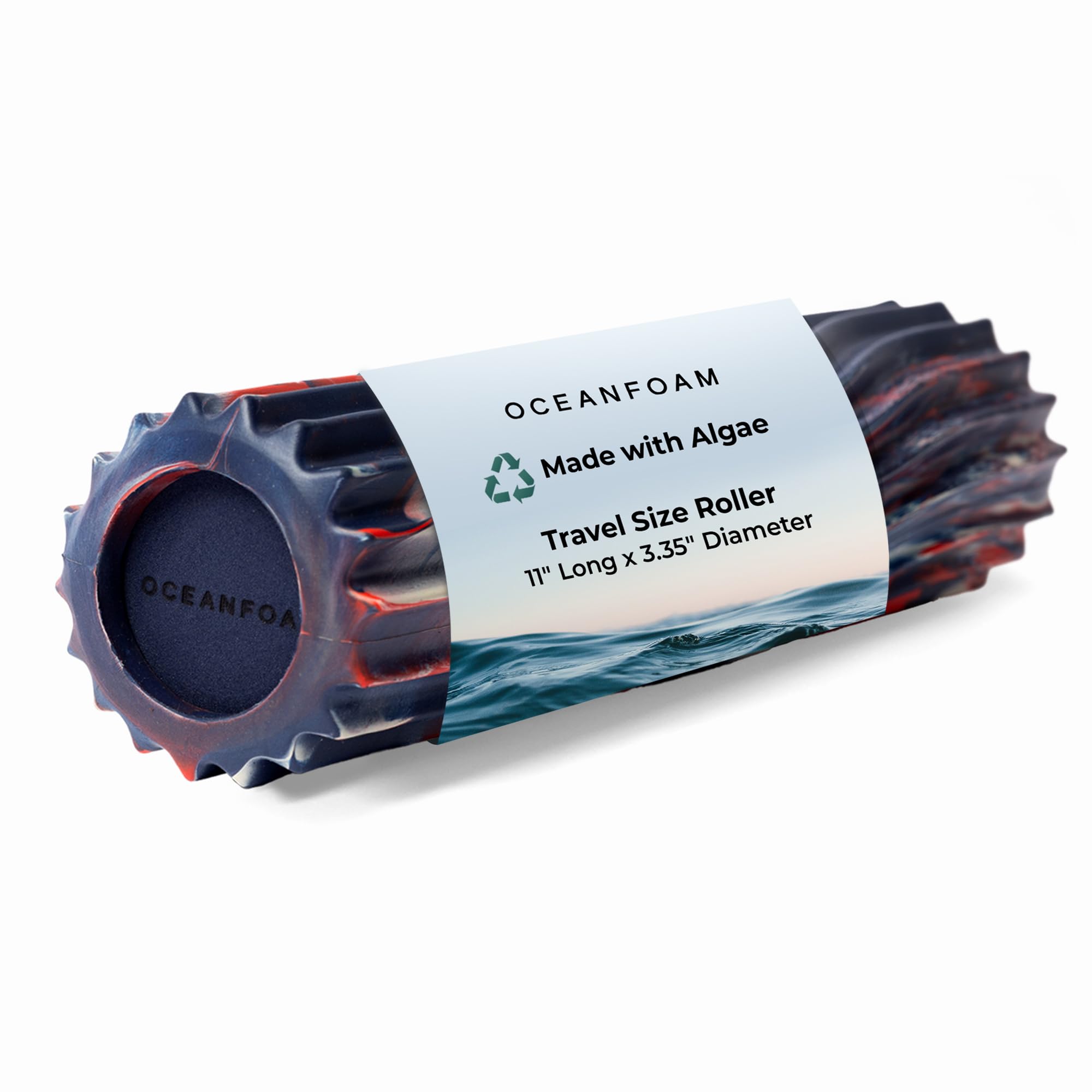 Oceanfoam Ripple Roller - Muscle Massage Foam Roller for Back Pain & Stretching - Ergonomic Wave Textured - Yoga, Athletics, & Wellness - Compact - 11" x 3.35" - Red, Dark Navy & Natural Marbled โ image 1