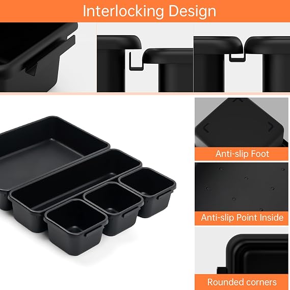 45 Pack Tool Box Organiser Trays, Plastic Tool Storage Drawer Organiser Tray Dividers, Tool Chest Cabinet Trolley Cart Compartment Box for Small Parts, Screw, Drill, Toolbox