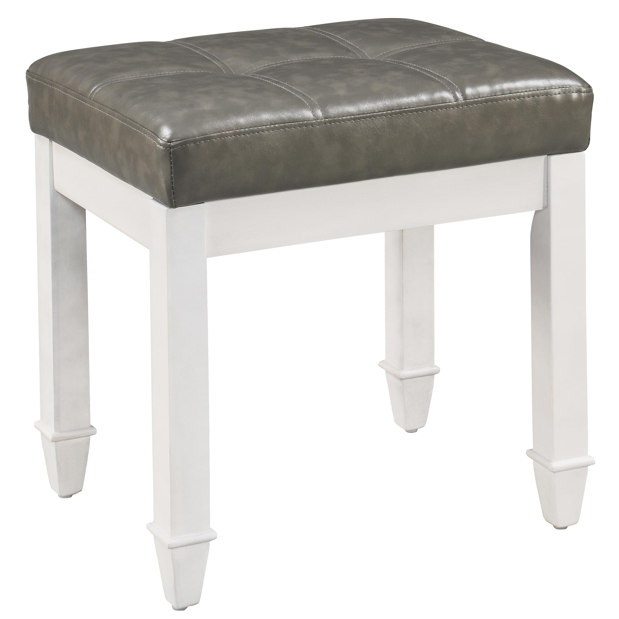 LEEMTORIG Vanity Bench Seat Stool with Tufted Pad & Wood Legs, Upholstered Entryway Bench Pouf Piano Stool Faux Leather Ottoman Stool for Bedroom