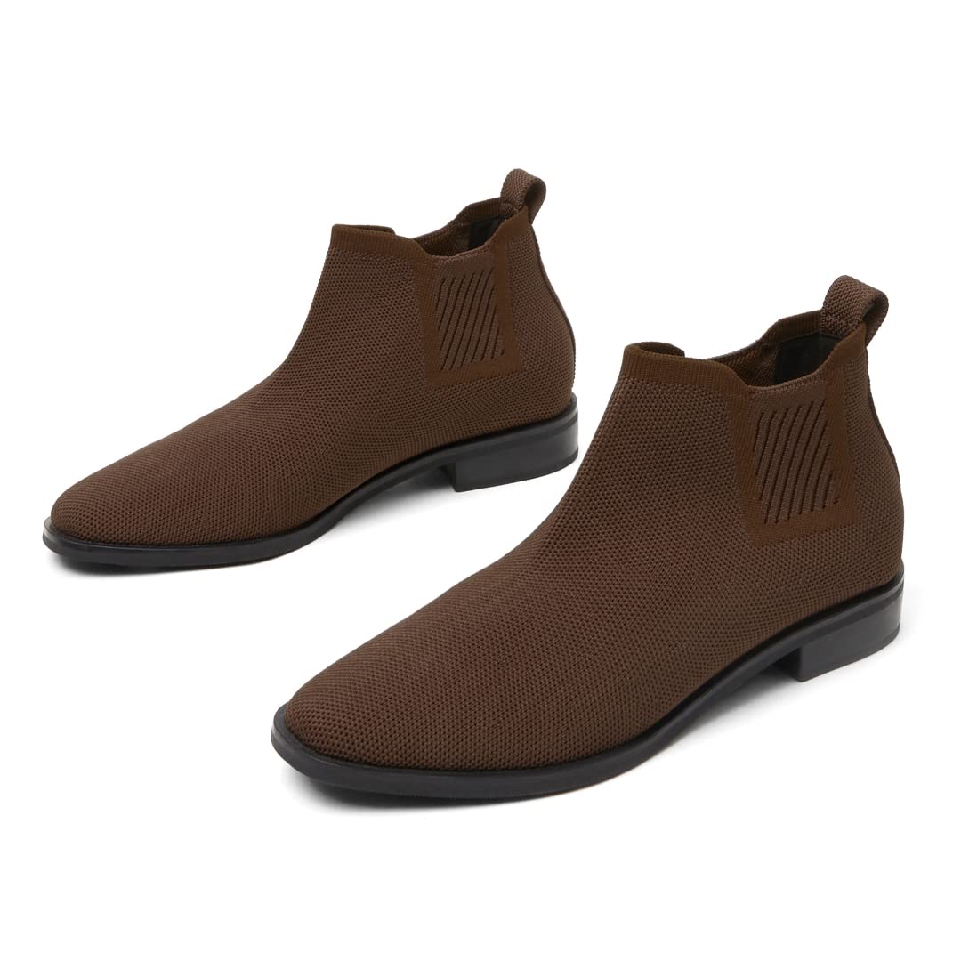 Ryan Women's Ankle Boots Pull on Chelsea Slip on Short Square-toe Booties Lady Dress Blazer Skirt Jeans Winter Fall Boots Best for 5-20℃(41-68°F)