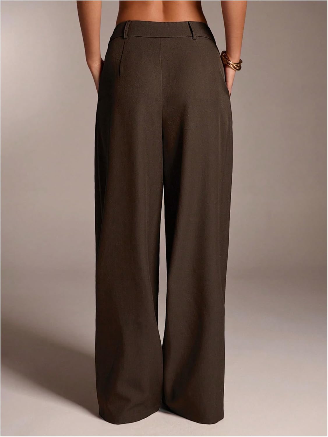 GORGLITTER Women's Pleated Low Rise Dress Pants Baggy Wide Leg Low Waisted Work Slacks Business Casual Outfits