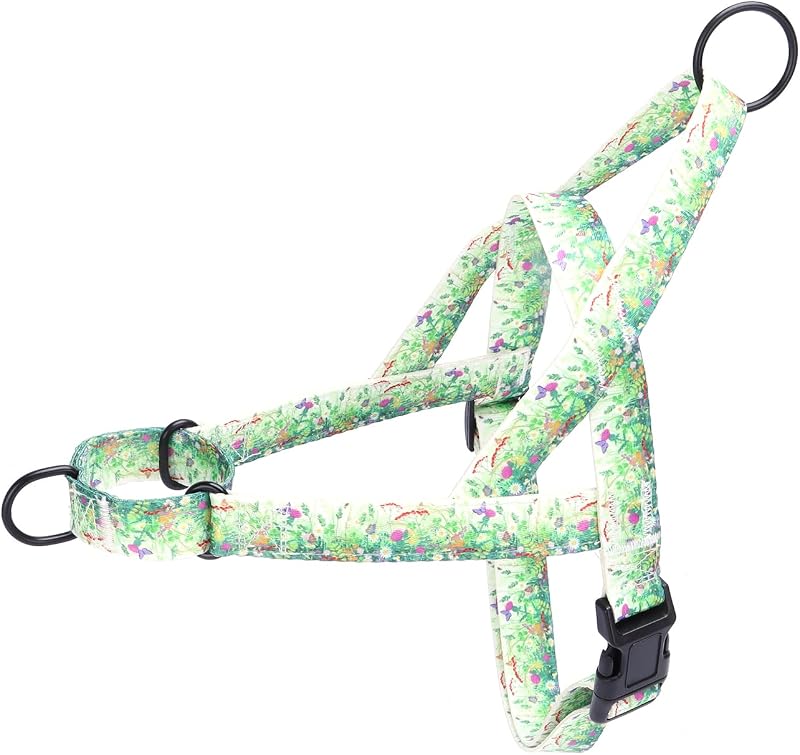 Peitoral tipo cabresto para cães com estampa floral e nylon ajustável Pimaodog (S, Grass)