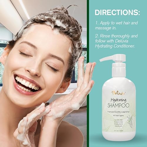 Miniatura 5 de Deluvia Champú hidratante sin sulfatos de 16 onzas líquidas, champú hidratante para cabello teñido y todo tipo de cabello, champú para mujeres y