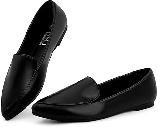 MUSSHOE Pointed Toe Flats for Women, Comfortable Business Casual Work Shoes, Slip On Loafers for Women with Arch Support, Office Walking Flats for All Day Standing