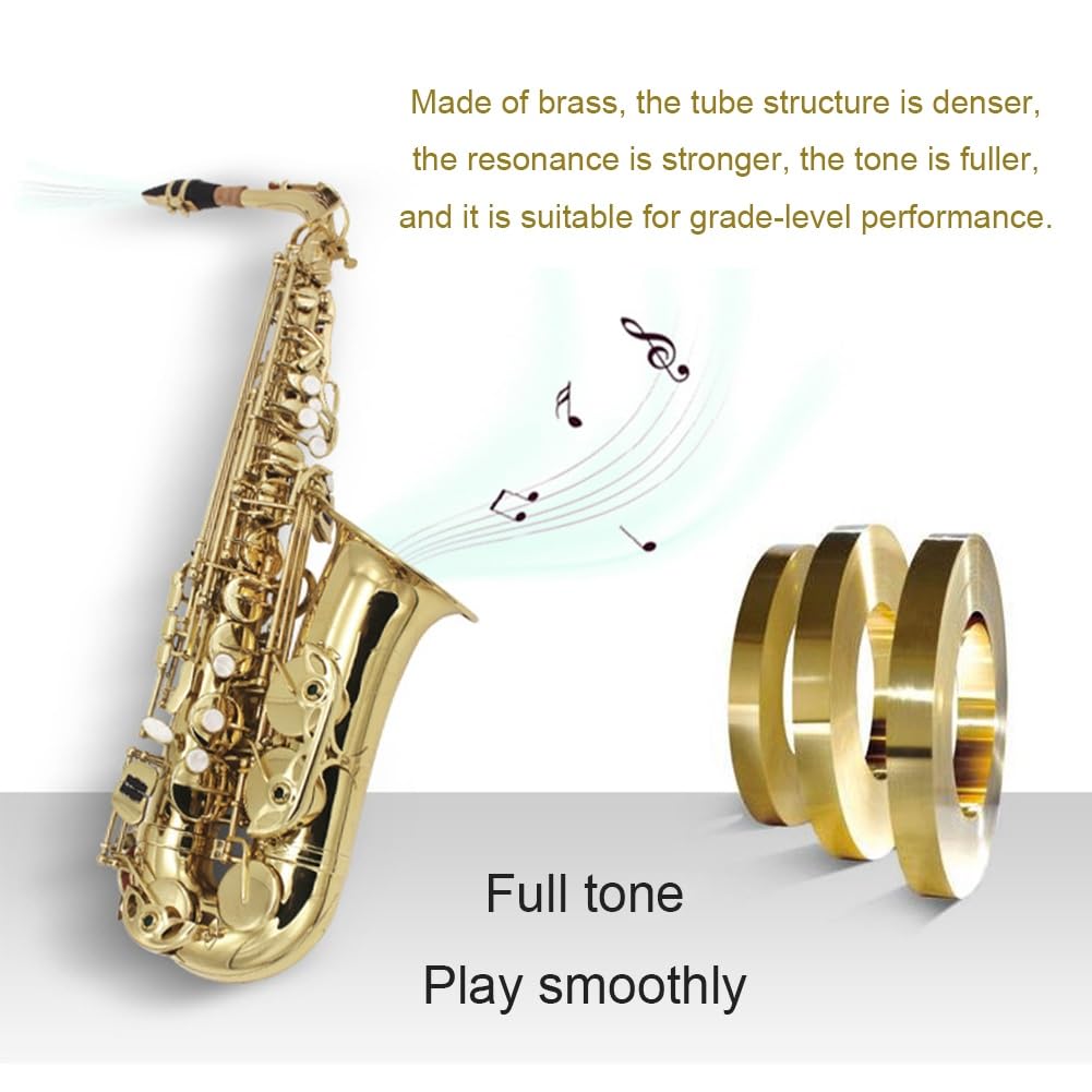 Sassofono professionale Alto Mib Sassofono contralto Ottone laccato Lacca dorata E Sax piatto Strumento a fiato con accessori