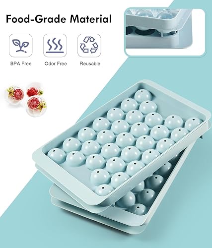 Miniatura 3 de Bandeja para cubitos de hielo con tapa y contenedor, bandejas redondas para cubitos de hielo para congelador, molde de hielo de grado alimenticio