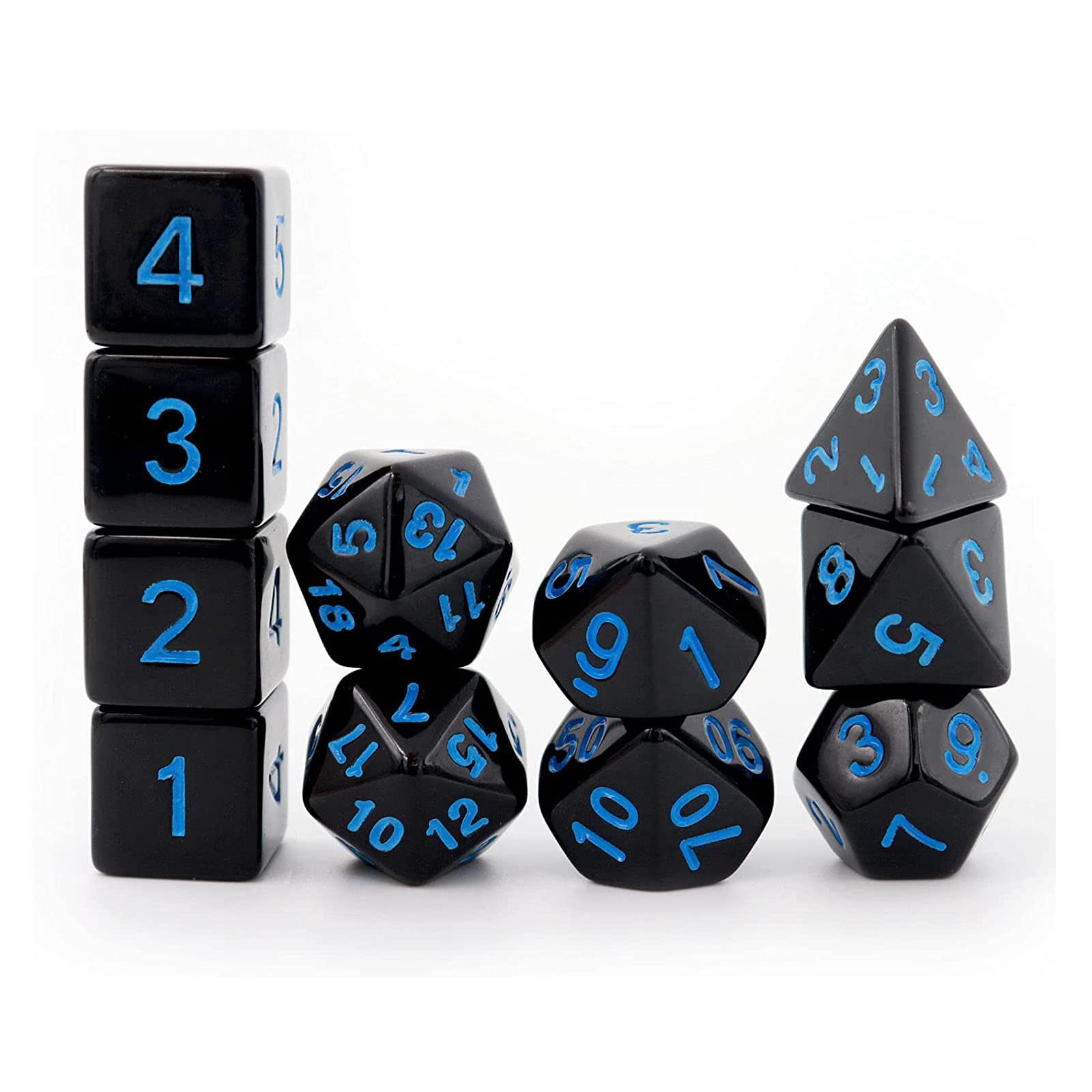 Haxtec11 Piece Dice Set Extra D6 D20 for Dungeons and Dragons 5e RPG Games-Black Blue Numbers