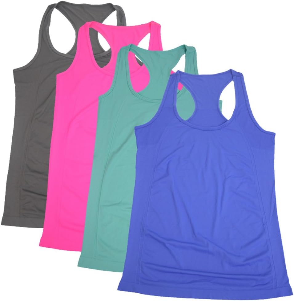 Semath Women's Stretchy Solid Color Essential Sleeveless Racerback Crop Tank Top, XXX-Large, 4 Pack/Light Blue/Gray/Royal Blue/Rosered