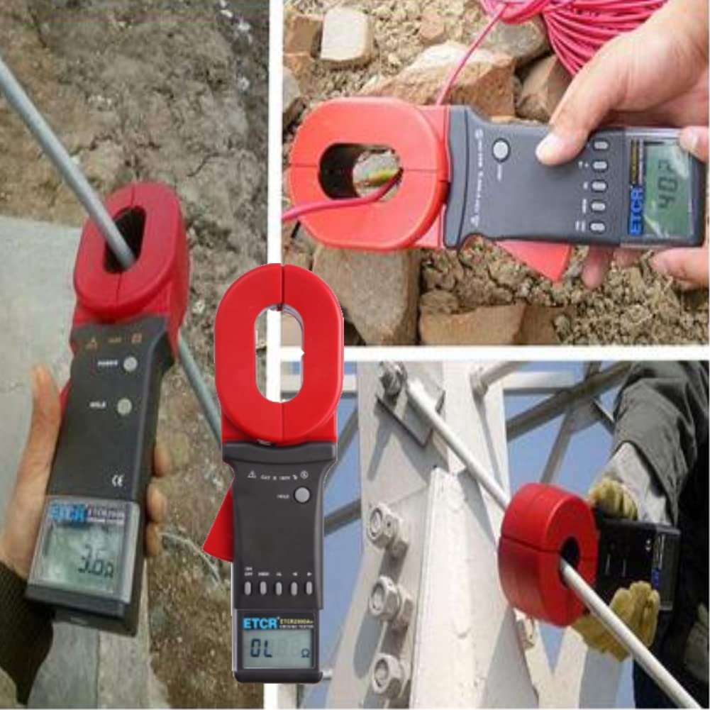 Pinza Amperometrica Digitale ETCR2100A+, Misuratore di Resistenza di Terra a Pinza con Display LCD, Tester di Resistenza 0,01-200Ω (Bocca Rotonda)
