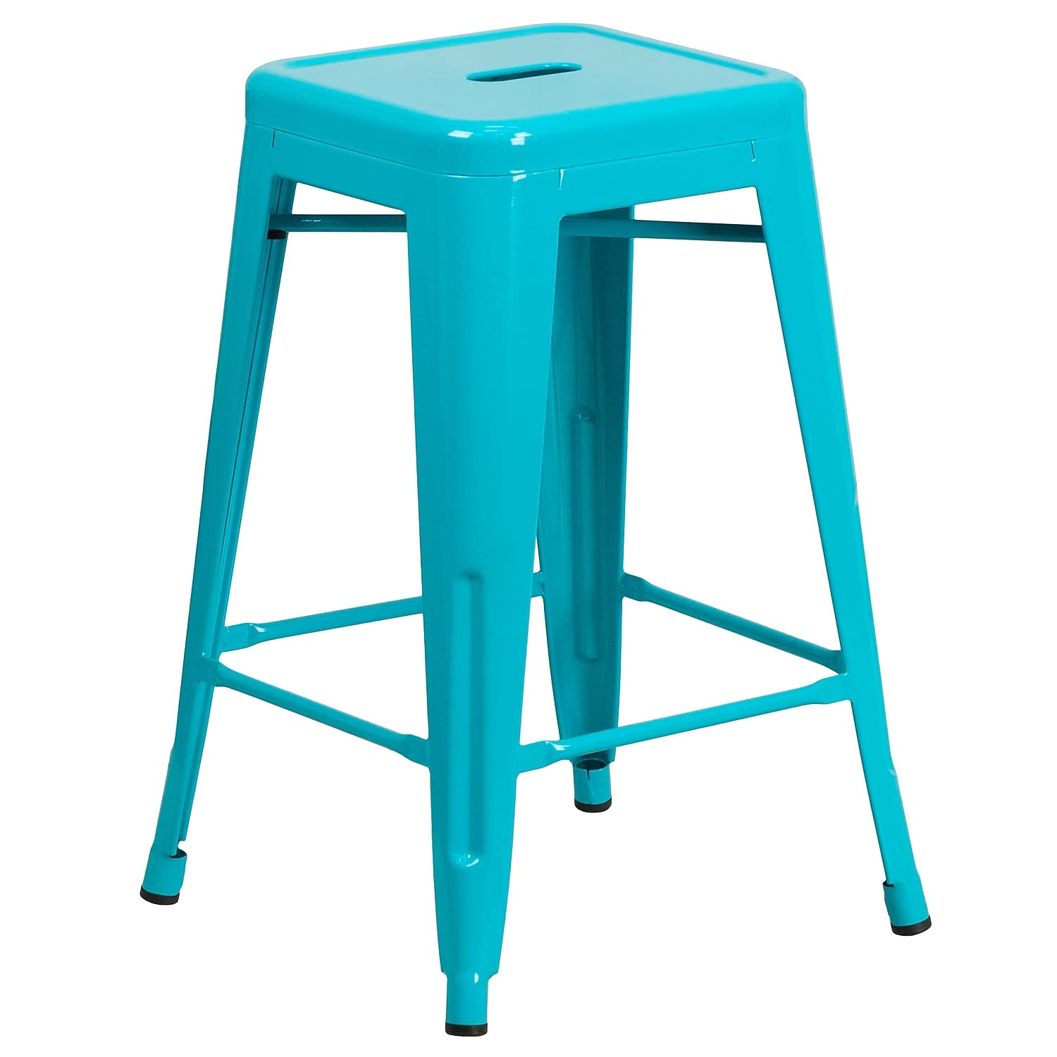 Photo 1 of Flash Furniture Commercial Grade 24" High Backless Crystal Teal-Blue Indoor-Outdoor Counter Height Stool Crystal Teal-blue 1 Pack Indoor-Outdoor