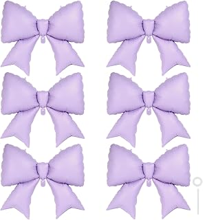 6 Pcs Light Purple Bow Balloons for Girls, 38 Inch Bow Foil Balloons, Bows Gender Reveal Decorations for Birthday Party Wedding Baby Shower Mouse Party Decoration