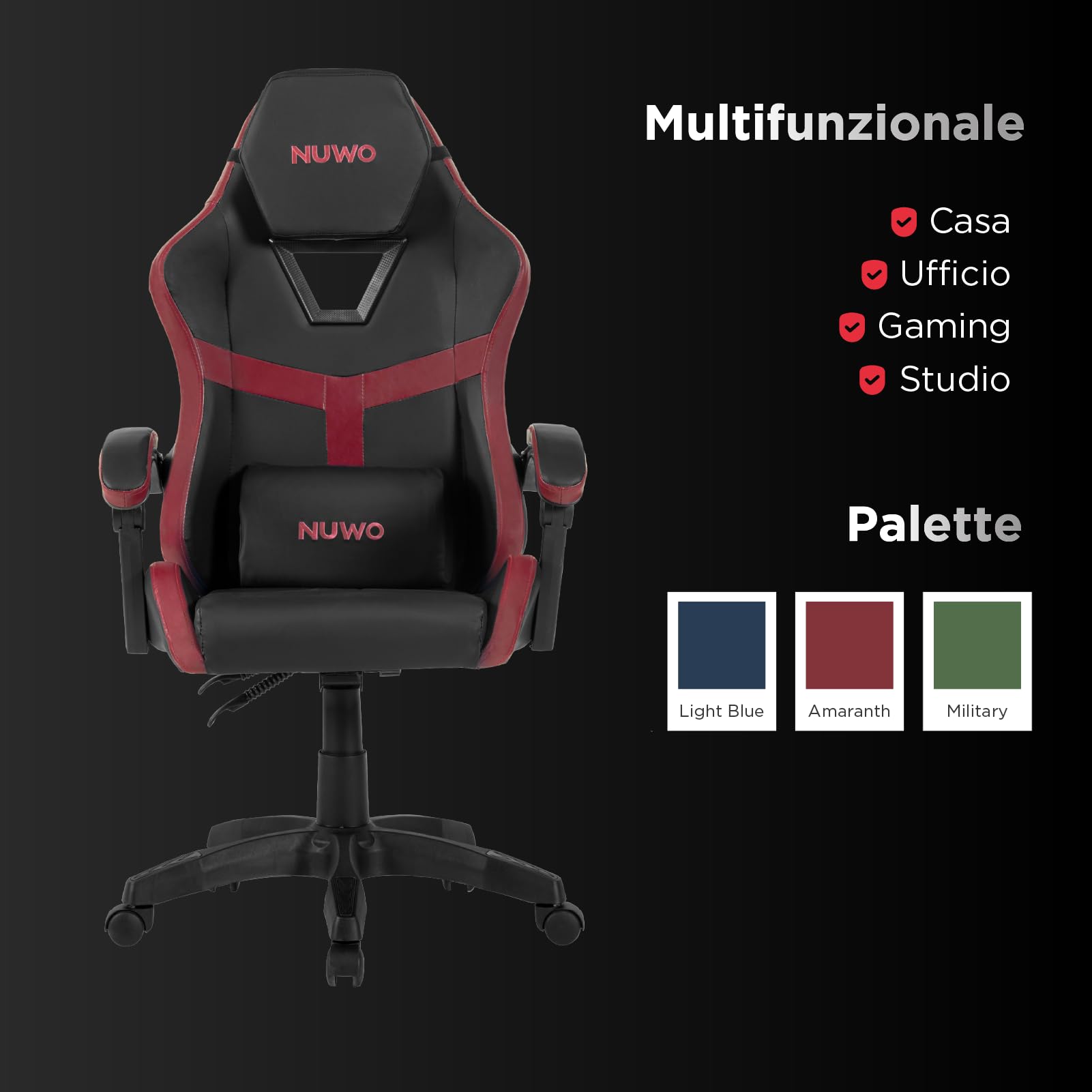 Nuwo Odin - Silla Gaming ergonómica, Silla de Ordenador para Ordenador de Videojuegos, Oficina, reposabrazos Acolchados curvos, Respaldo y Altura Ajustable, Soporte Lumbar y reposacabezas, 120 kg