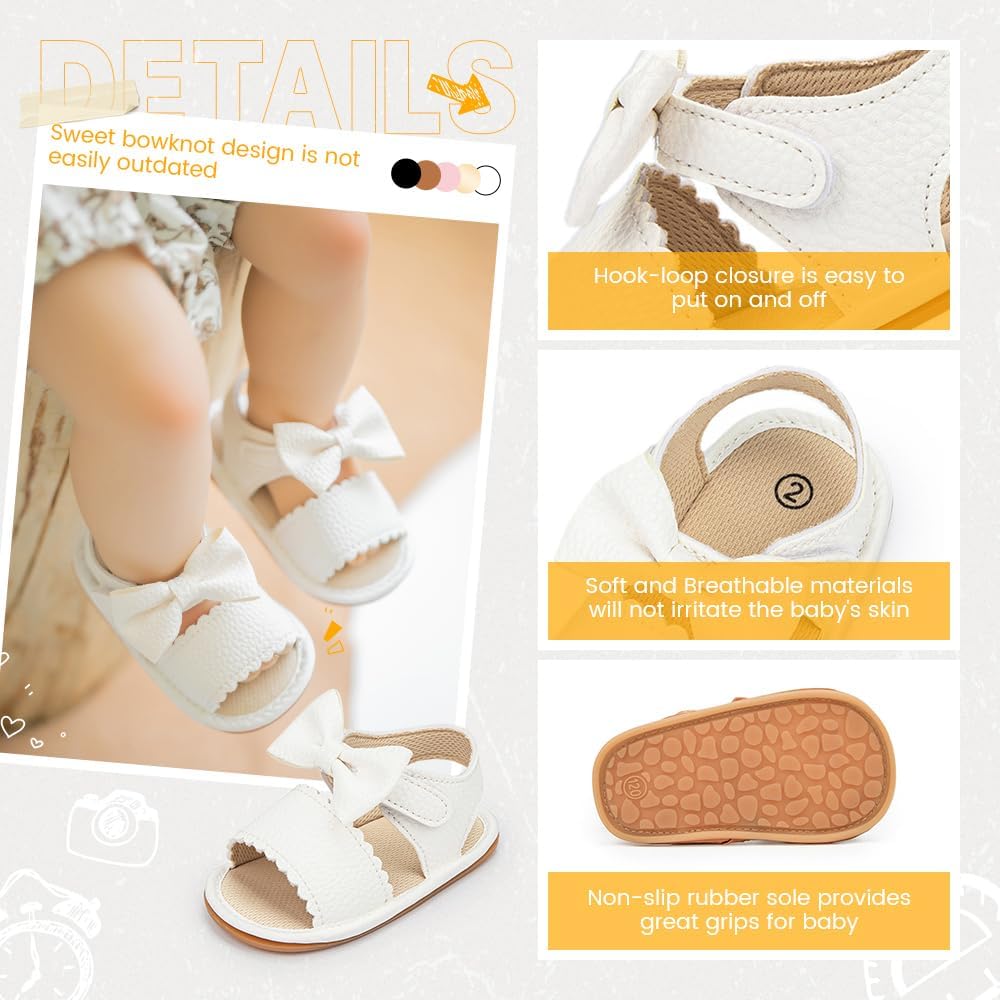 Miamooi Infant Baby Girls Boys Sandals Summer Bowknot Crib Shoes Toddler Pu Leather Flower Soft Rubber Sole Dress Flats First Walker Shoes - Image 2