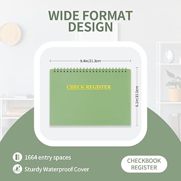 Checkbook Register, Check Registers for Personal Checkbook, Financial Ledger, Checking Book Register for Debit Card & Personal Bank Checks Order Online - Wide Edition, 8.4 x 6.1 (Green)