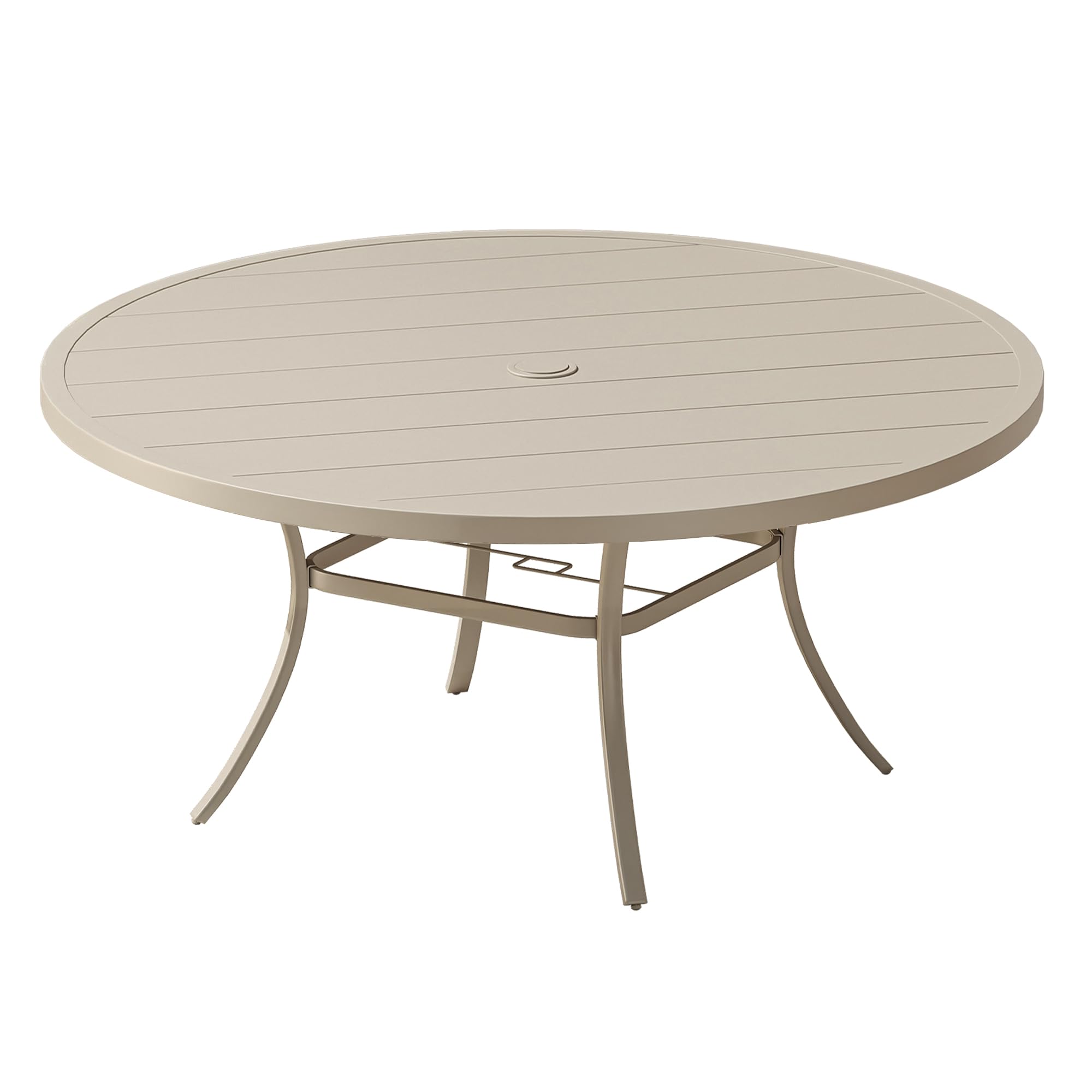VICLLAX 63" Round Patio Table, Outdoor Dining Table for 8-10 with Umbrella Hole for Garden Lawn Deck Backyard, Sandshell