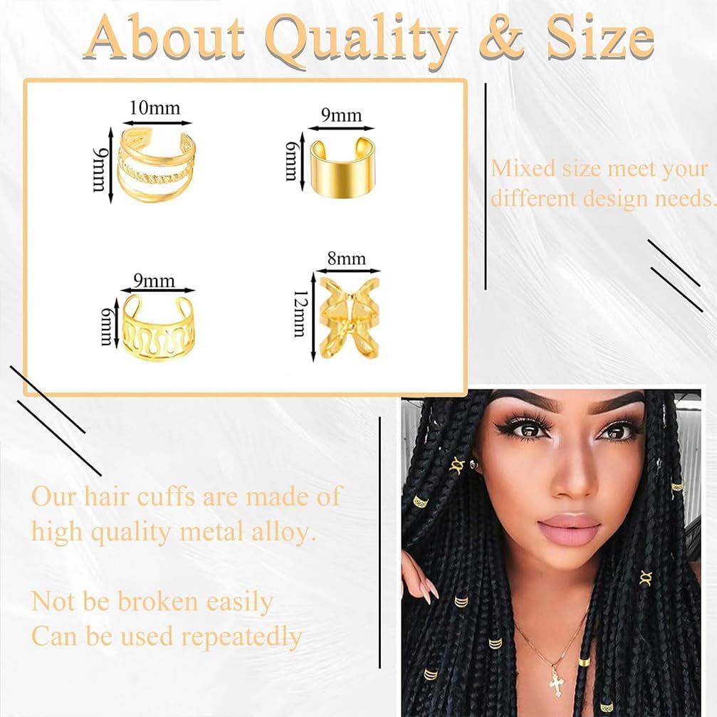 40 PCS Gold Hair Jewelry for Women Braids Hair Accessories cuffs Ear Clips Loc Beads Hair Charms Decoration (Gold) image 4