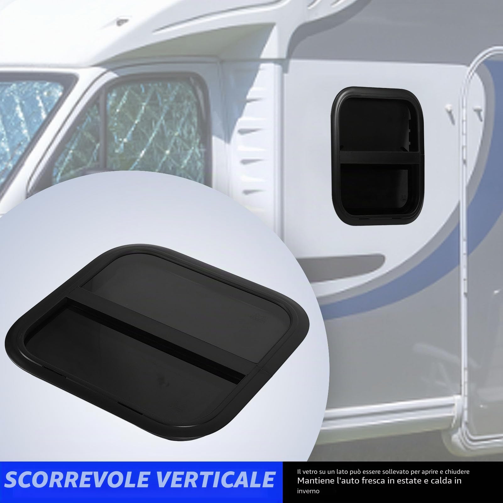 Finestra Scorrevole Verticale per Camper, Finestra in Vetro di Ricambio 500X500mm Lega di Alluminio Tinta Sigillata per Roulotte Casa Mobile Auto di Ingegneria (Per spessore