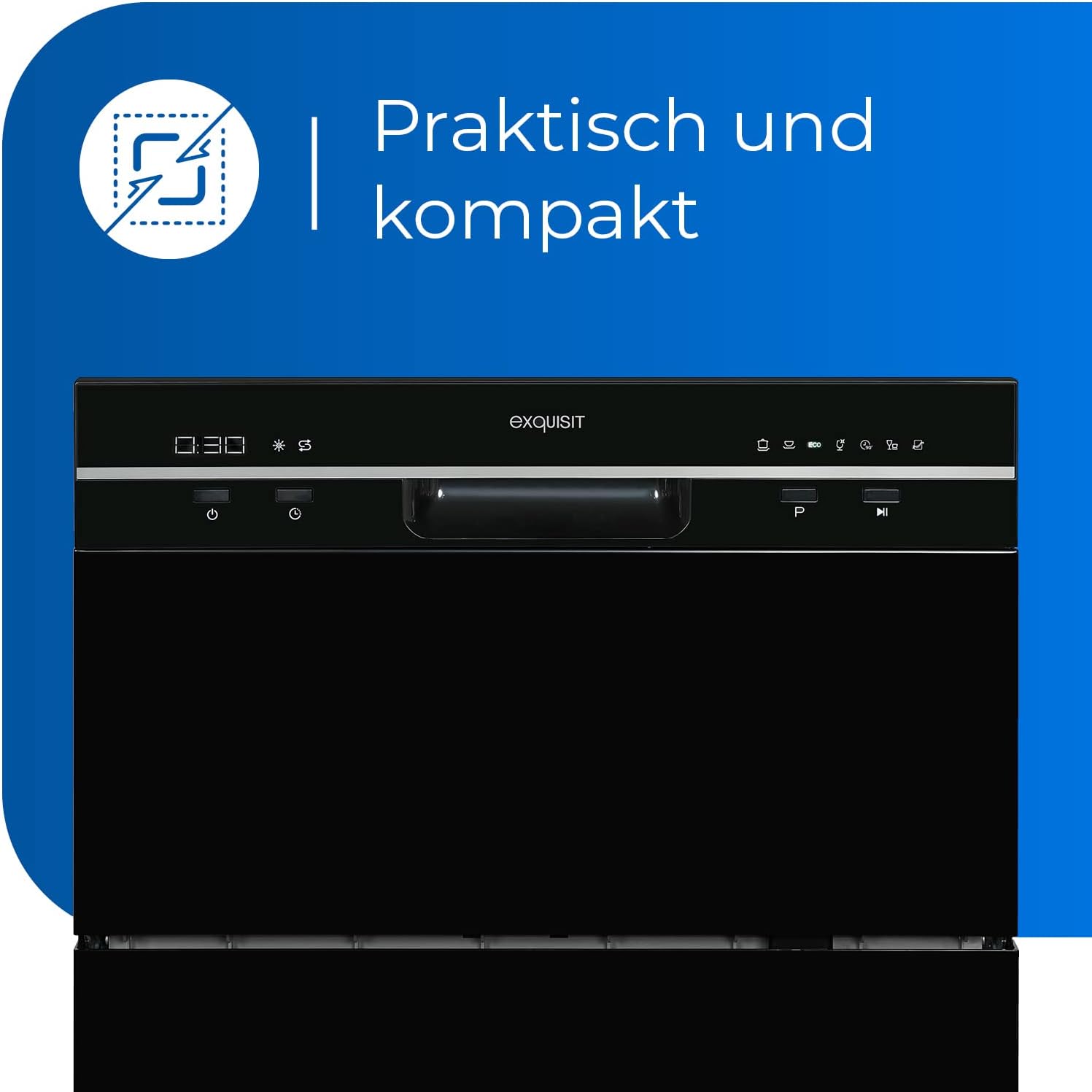 Exquisit Lavastoviglie GSP206-030F nero | Lavastoviglie 55 cm autoportante | Lavastoviglie da tavolo | 6 soffitti su misura | nero… [Classe di efficienza energetica F]