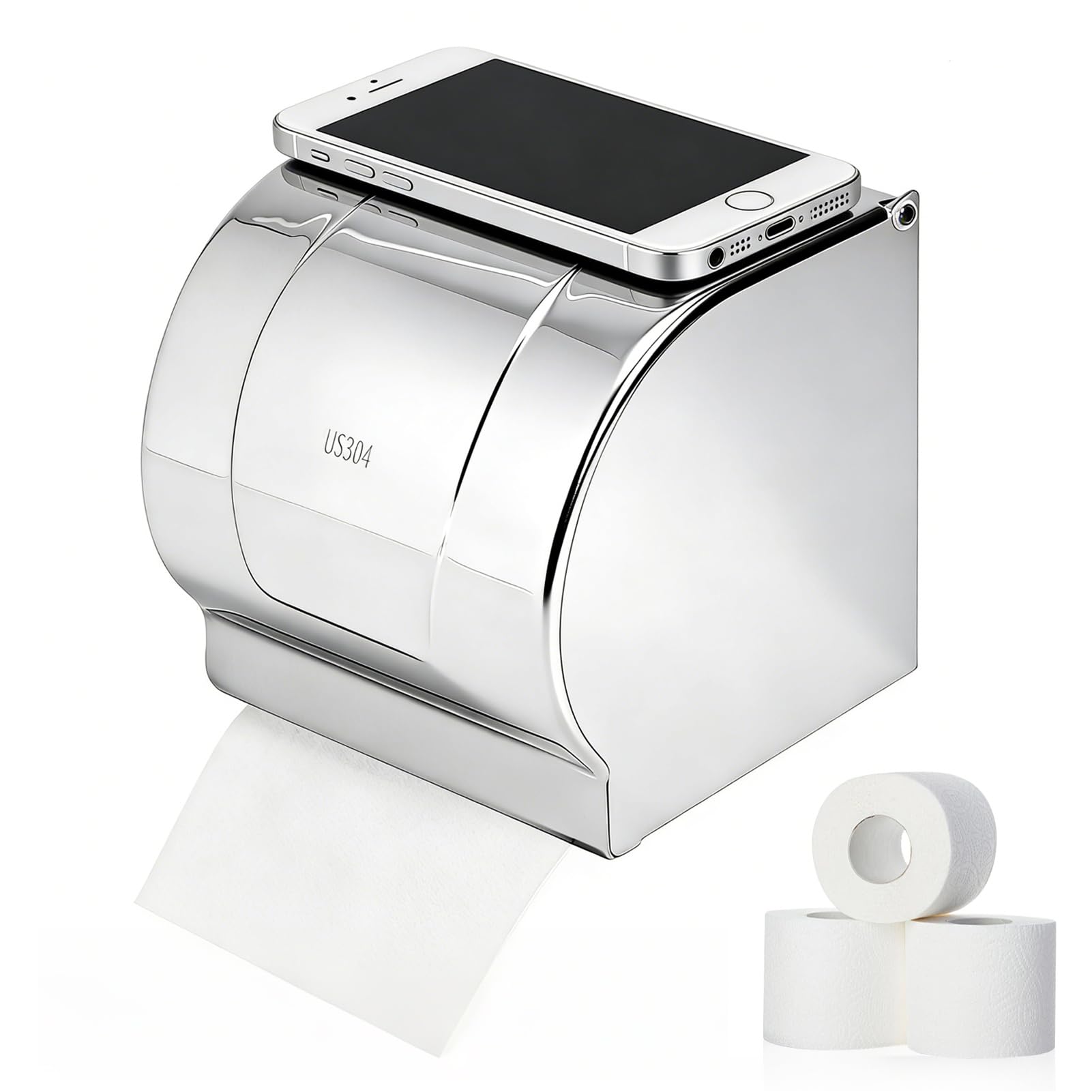Kukyller Stainless Steel Covered Toilet Paper Holder Wall Mount Paper Cover Cat Dog Proof Tissue Holder for Bathroom Tissue Toilet Paper Holders with Cover