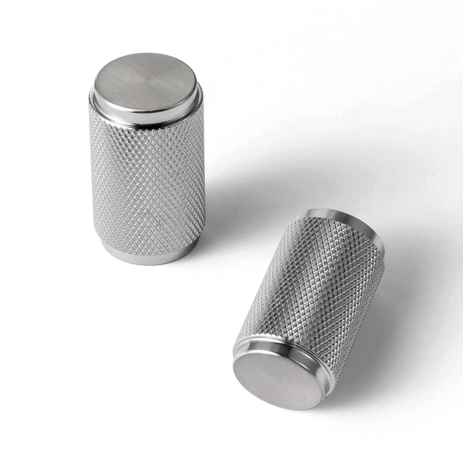 Goo-Ki 6 Pack Satin Nickel Knurled Cabinet Knobs – Textured Cylinder Drawer Pulls for Modern Kitchen Furniture, Dresser