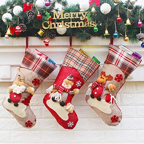 Leipple Christmas Stockings Set of 3 -Large 18'' Hanging Stockings for Fireplace,Xmas Tree,Seasonal Decor -Sock Gift Bag Candy Pouch Bag with Buffalo Plaid,Santa, Snowman, Reindeer