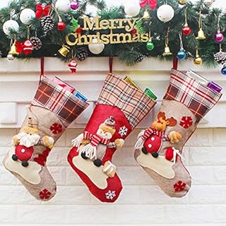 Leipple personalised Christmas Stockings Set of 3 -Large 18'' Hanging Stockings for Fireplace,Xmas Tree,Seasonal Decor -Sock Gift Bag Candy Pouch Bag with Buffalo Plaid,Santa, Snowman, Reindeer