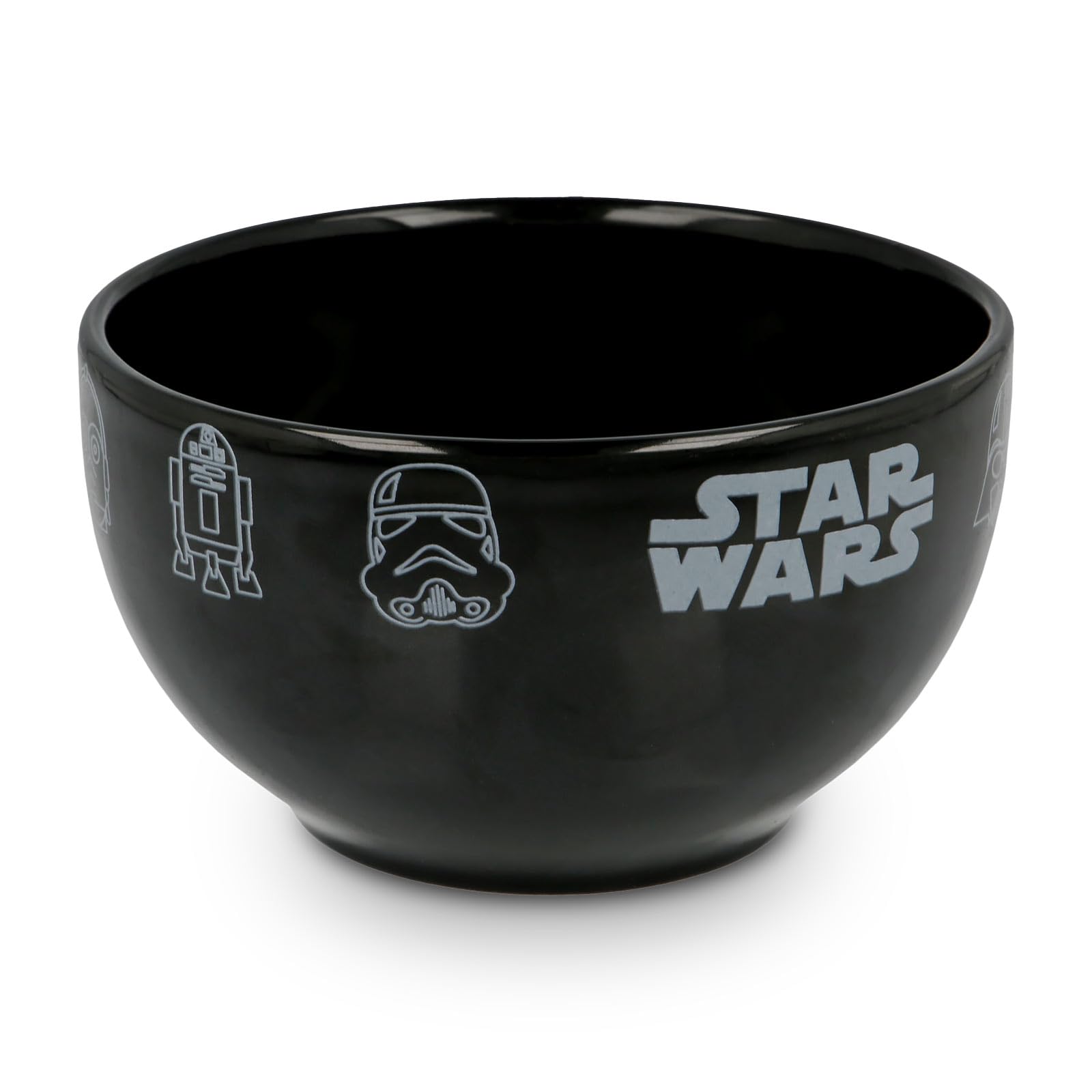 Elbenwald Ciotola per Cereali Star Wars - Ciotola con Icone Chewbacca R2-D2 Yoda e Darth Vader Motivo - 600 ml - Altezza 8 cm - Ø 13 cm - Ceramica - Nero