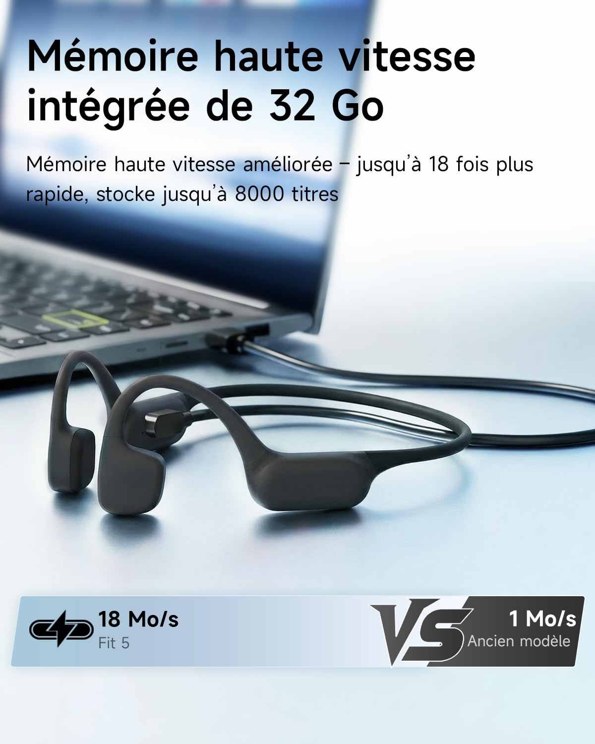 Casque Conduction Osseuse Natation, Étanchéité IP68, Lecteur MP3 32Go, Écouteurs de Sport Bluetooth 6.0, 10 Heures d'Autonomie pour la Natation, la Course et Le Surf, Noir