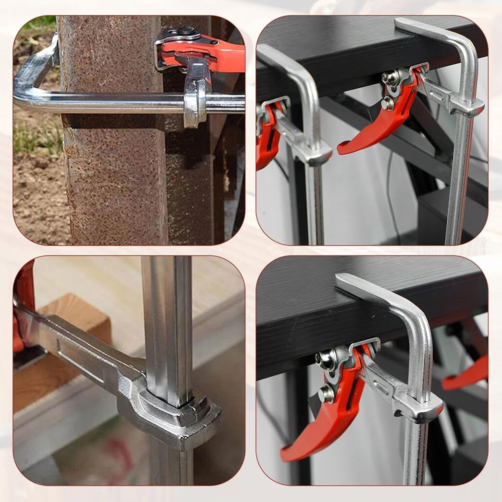 Sargentos De Apriete,Sargentos De Apriete Metal,Abrazaderas de carril,2 pcs, alcance de 200mm,con Abrazadera de trinquete de acero grande ajustable profundidad de garganta de 60mm para lijar,cortar