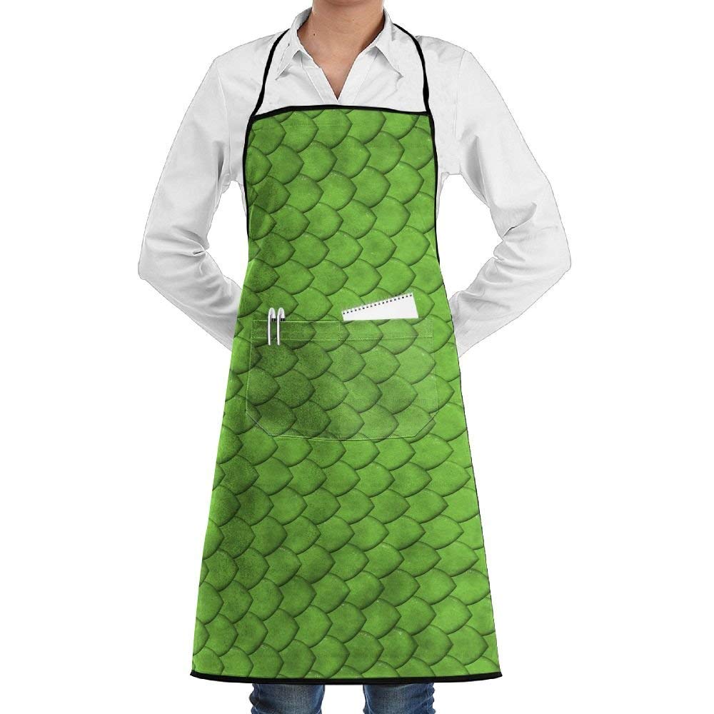 QIAOJI Green Snake Reptile Skin Texture Faction Unisex Kitchen Cooking Garden Apron Convenient Adjustable Sewing Pocket Waterproof Chef Aprons