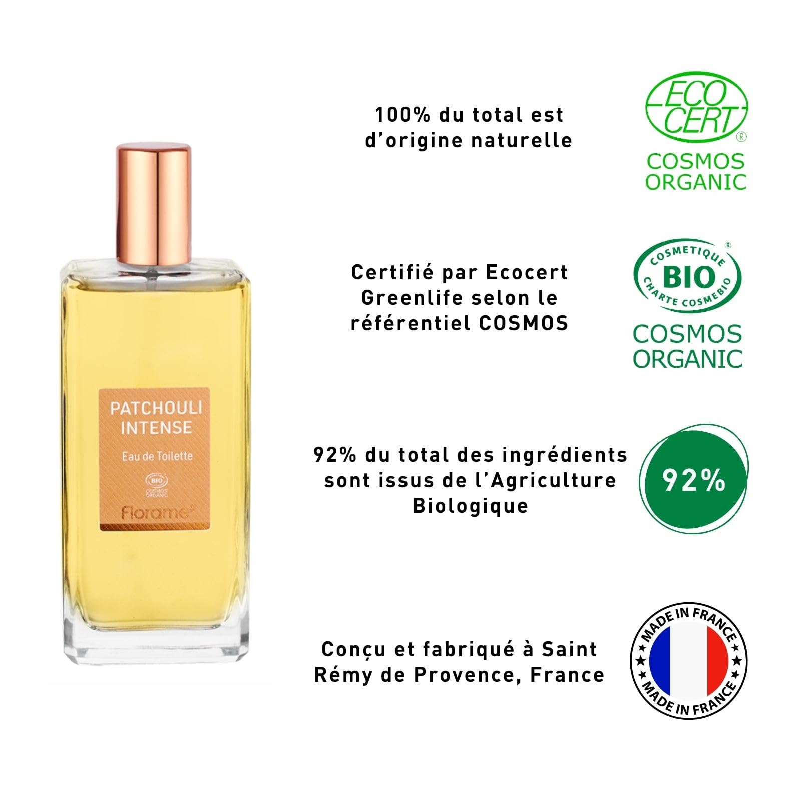 Florame Eau de Toilette Patchouli Intense 100 ml – Notes Chaudes & Boisées – Patchouli, Vanille & Benjoin – Fabriquée en France