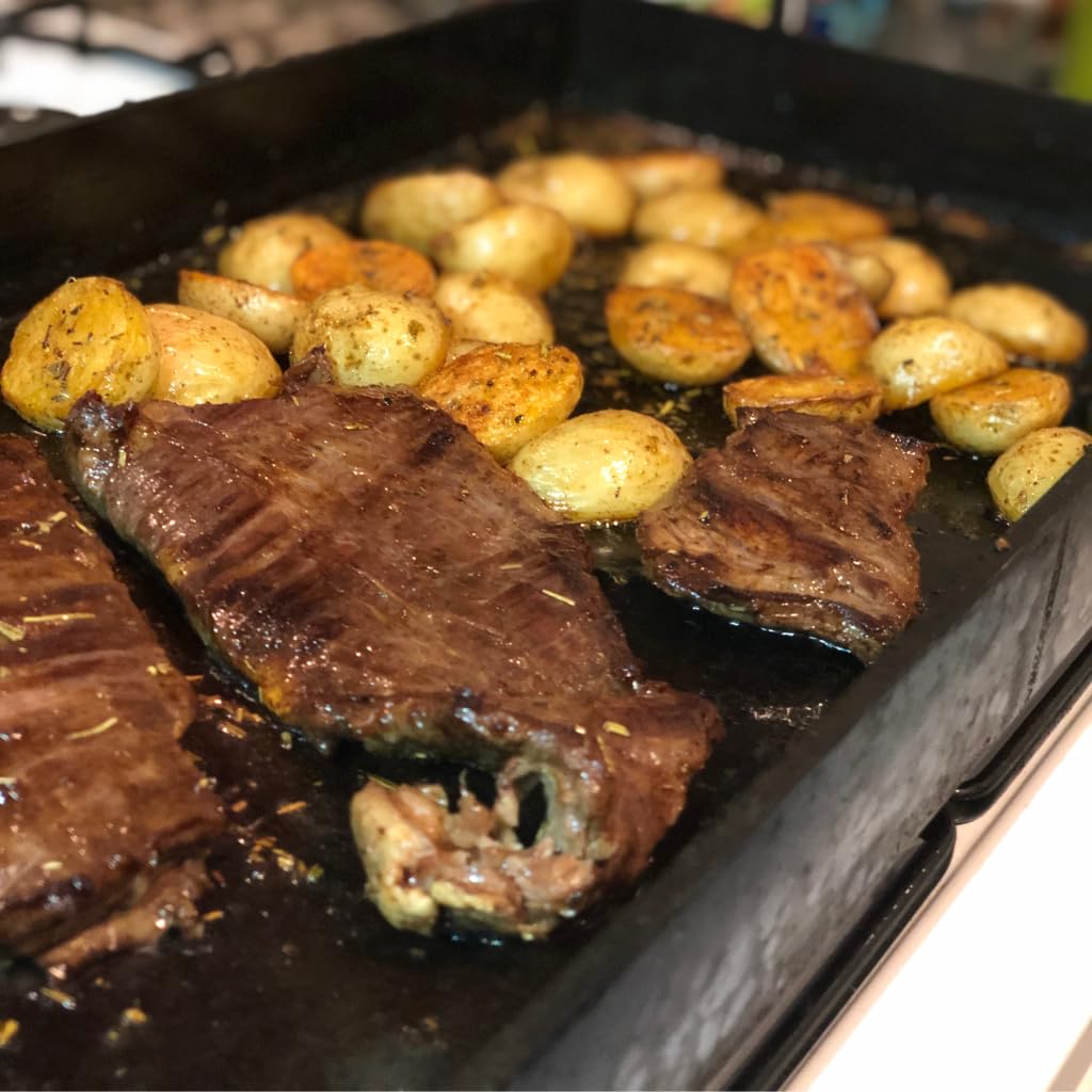 Plancha Bifera de Acero al Carbono Chapa 5mm de Espesor Planchetta con manijas para cocina parrilla barbacoa ideal para restaurantes bares hamburgueserias Hacemos a medida Nic Store Bbq (25x50x5cm)