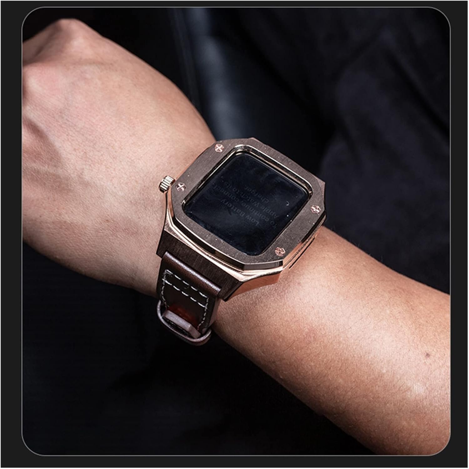 Modification Kit for Apple Watch Band 8 7 45mm Luxury Metal Case Bezel Strap for iwatch 6 se 5 44mm Correa Leather Watchband (Color : Silver, Size : 45mm)