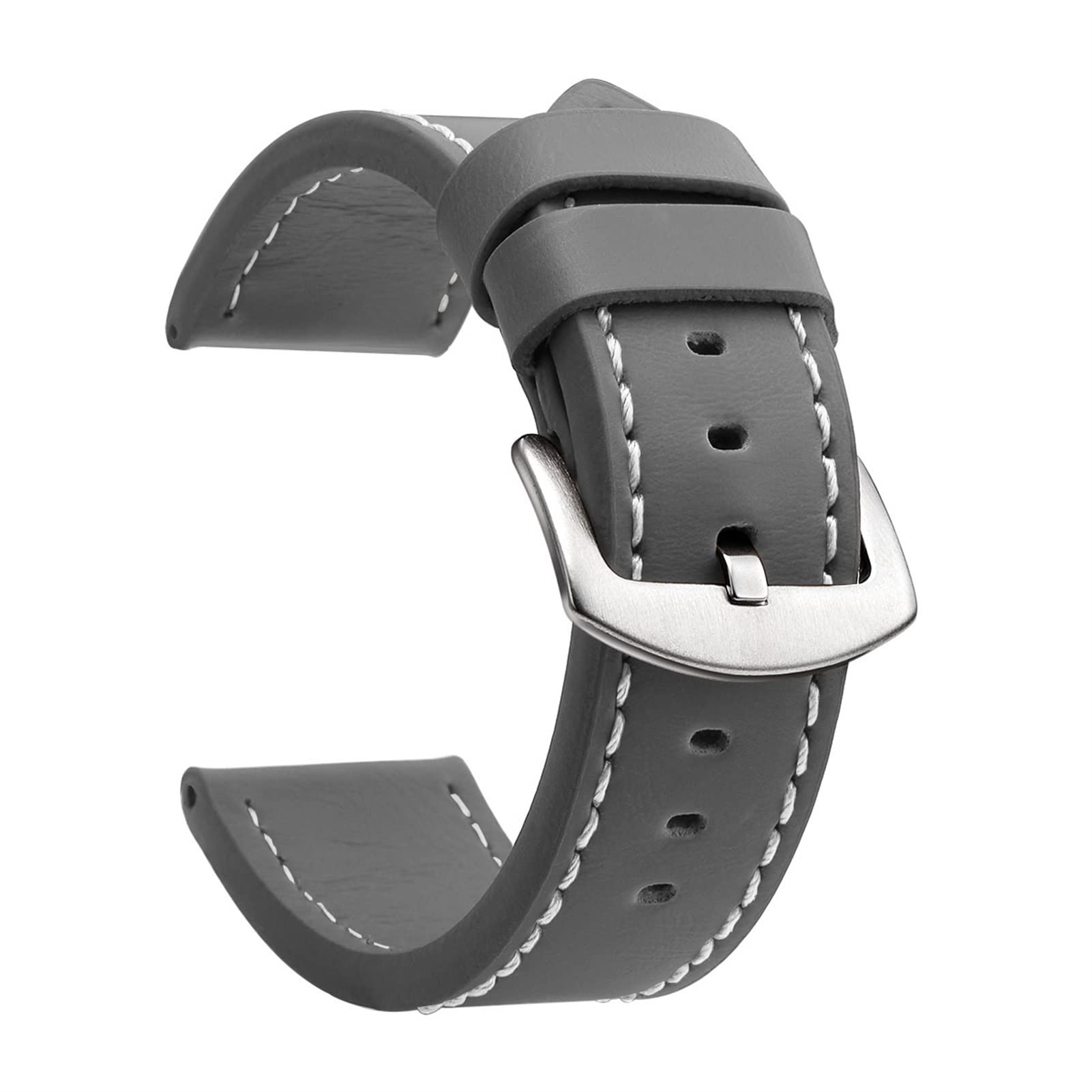Overhil1s Watch Strap, Fashion Watch Band Strap Sport Vintage Leather Watchband Stainless Steel Buckle Watch Accessories 18mm 20mm 22mm 24mm (Band Color : Gray White Silver, Band Width : 24mm)