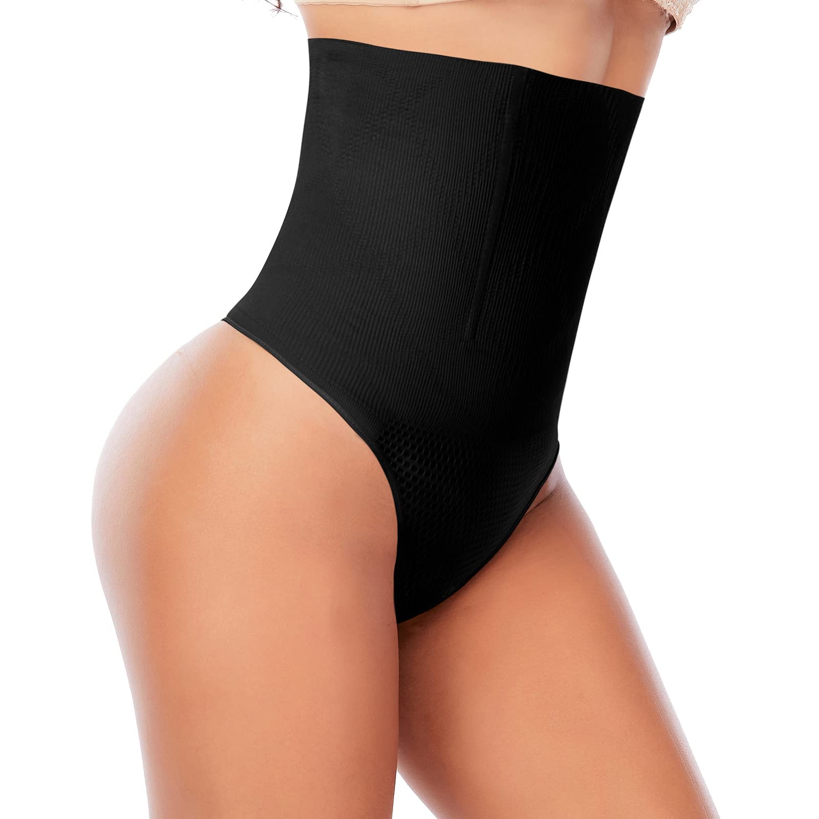 Womens Thong Shapewear Mid to High Waisted Shaper Thong WN0017(02# Black,Small)