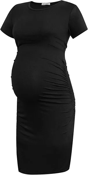 Smallshow Women's Short Sleeve Maternity Dress Ruched Pregnancy Clothes