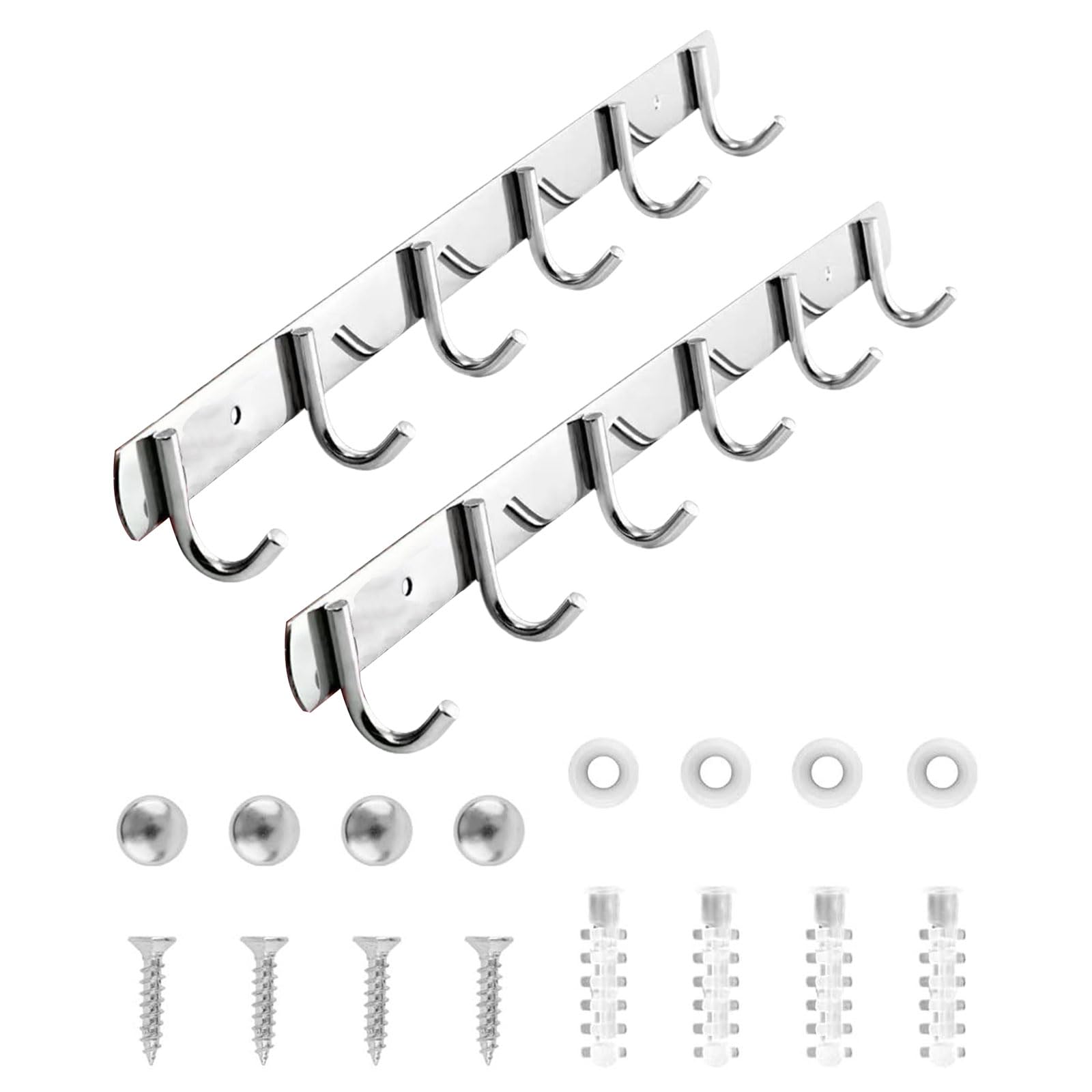 Msioytog 2Pcs Stainless Steel 32cm Hanger with 6 Hooks Space Saving Kitchen Organiser Rack Household Organization Accessories Utensils Holder Hooks