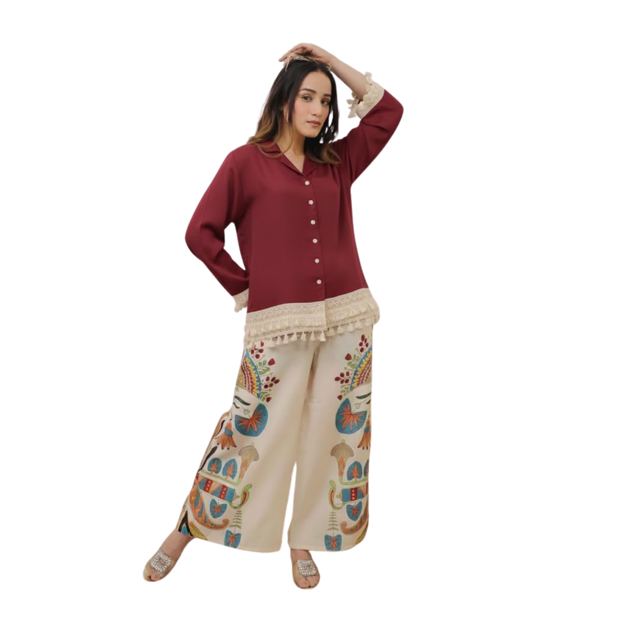 Co Ord Set for Women Stylish Card Set Dress for Women Trendy Top with Plazo Pant Ladies Coord Outfit Modern Wear for Travel Office Casual Look Premium Two Piece Clothing Style-picture-15