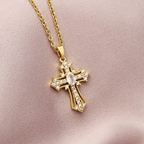 Gold Cross Necklace for Women - Handmade CZ Dainty Faith Pendant Necklace, 18K Plated Hypoallergenic Jewelry Gifts2