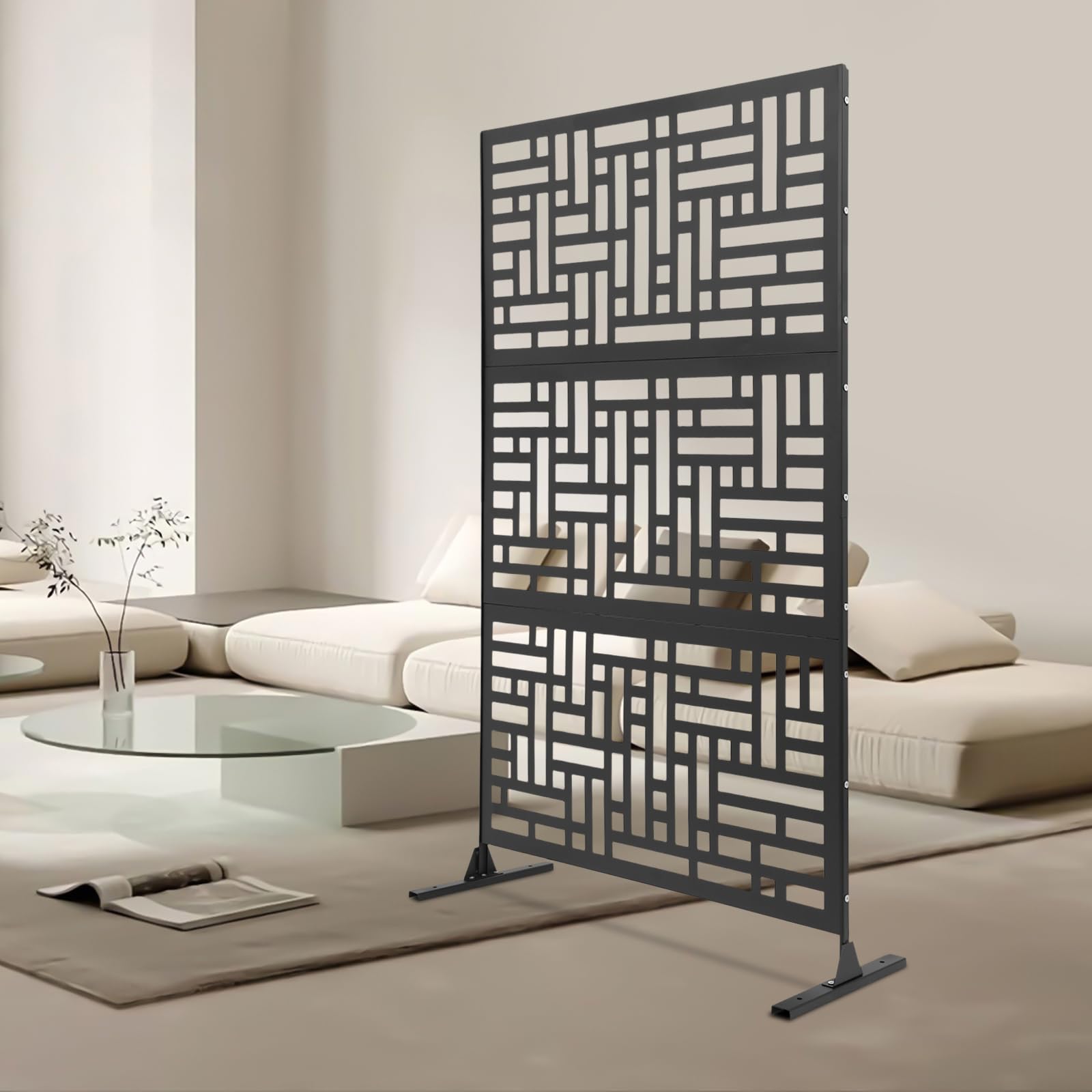 Clôture en métal - Cloison autoportante - 120 x 40 x 190 cm - Décoration de jardin - Séparation de balcon - Panneau de terrasse - Noir - Pour jardin, terrasse, balcon - Avec découpe laser