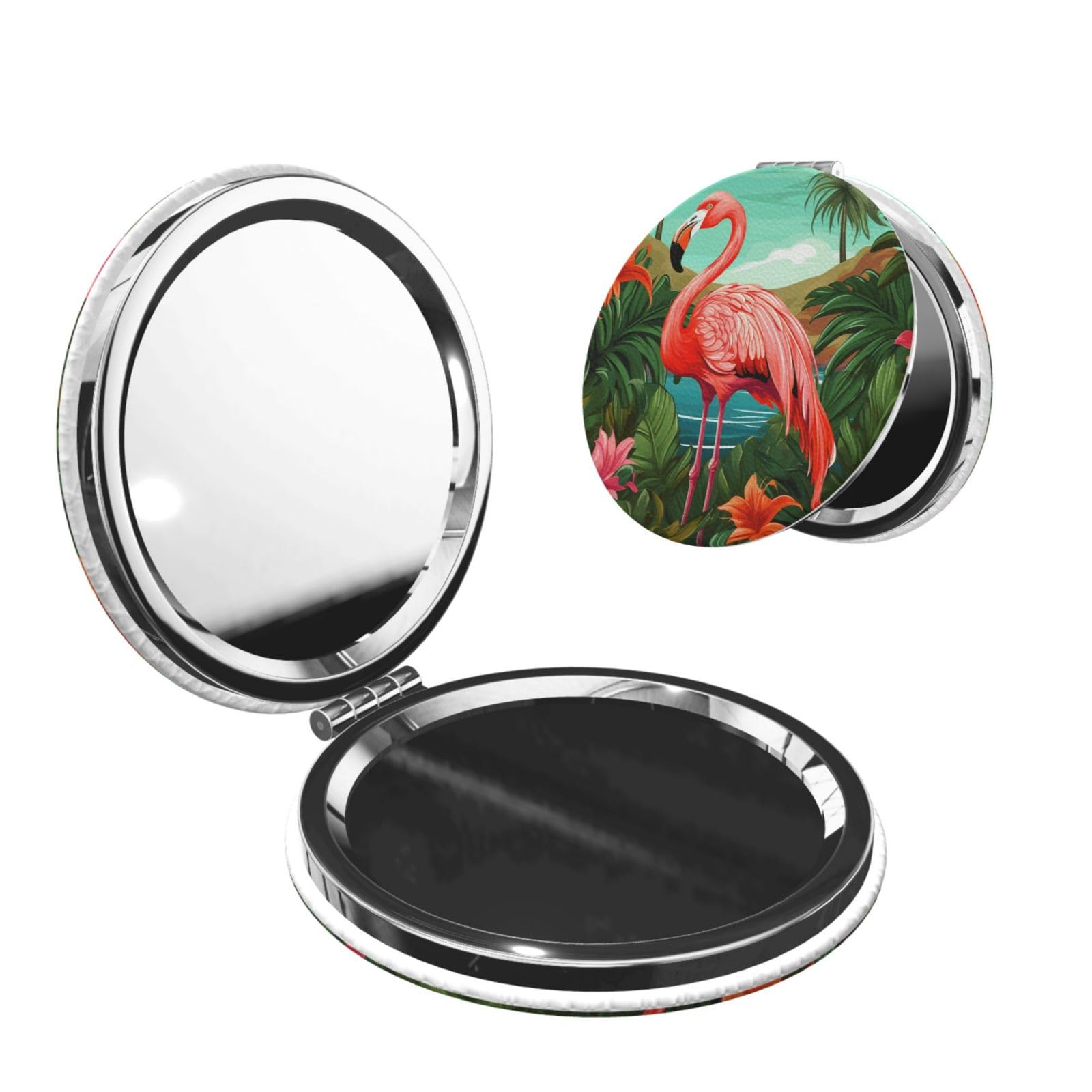 DWVTSLH Tropical Flamingo Compact Mirror for Purse, Double-Sided 2X/1X Magnifying Mirror for Women Men, Travel Makeup Mirror for Handbag, Handheld Vanity Mirror for Gift