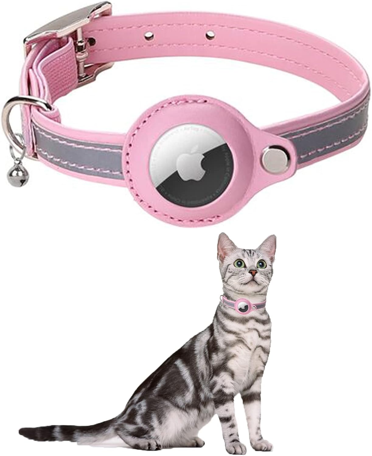KOCNYDEY Collier réfléchissant AirTag en Cuir pour Chat, AntiPerte, Collier GPS pour Chat avec