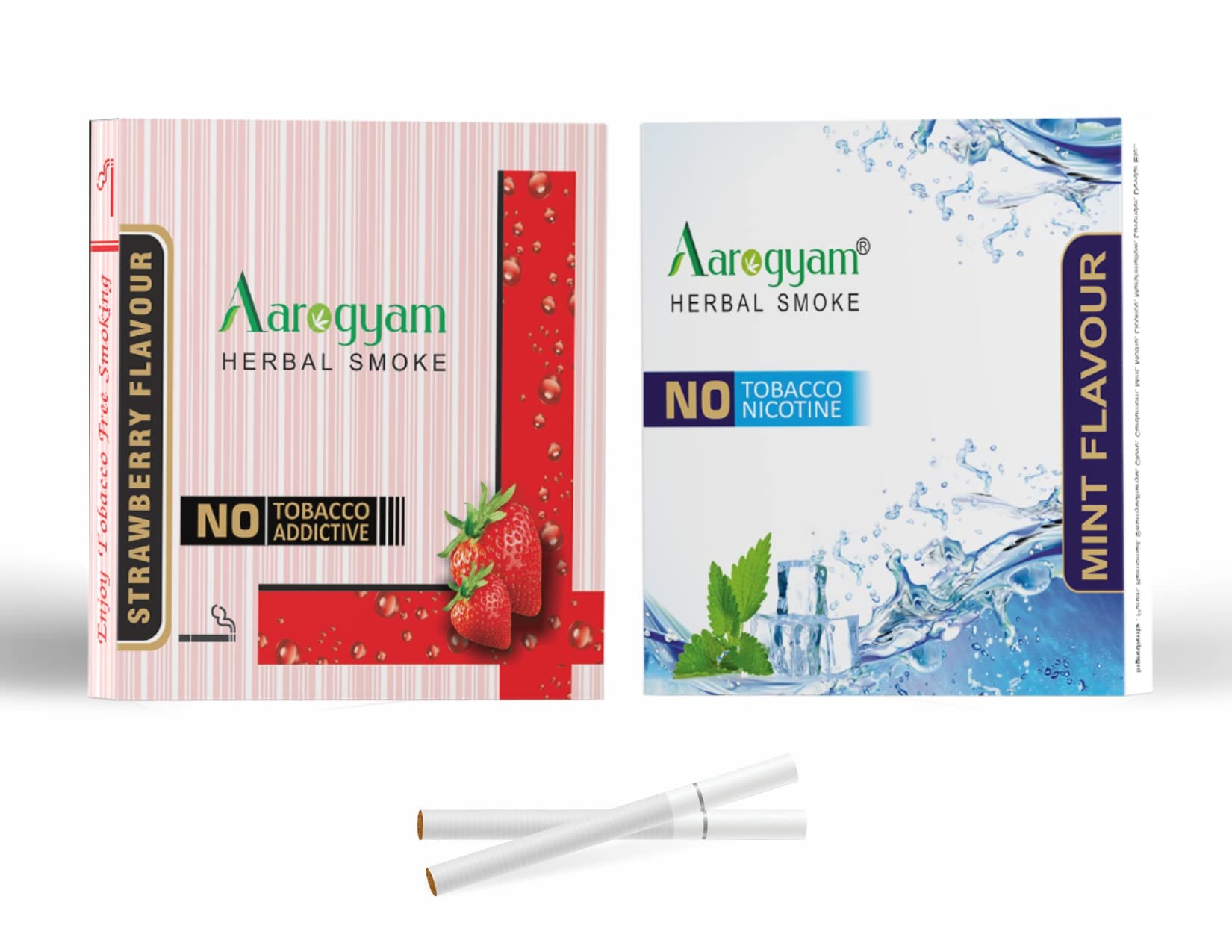 Aarogyam Herbals Pack of 2 Flavours 100% Tobacco & Nicotine Free Cigarette for Relieve Stress & Mood Enhance Product (MINT - STRAWBERRY) - 10 Sticks x 2 Packets-image-39