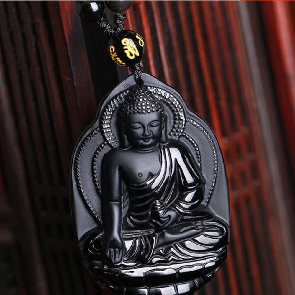 Collana con Ciondolo Bodhisattva di Ossidiana Naturale, Gioielli Moda, Collana Statua Buddha